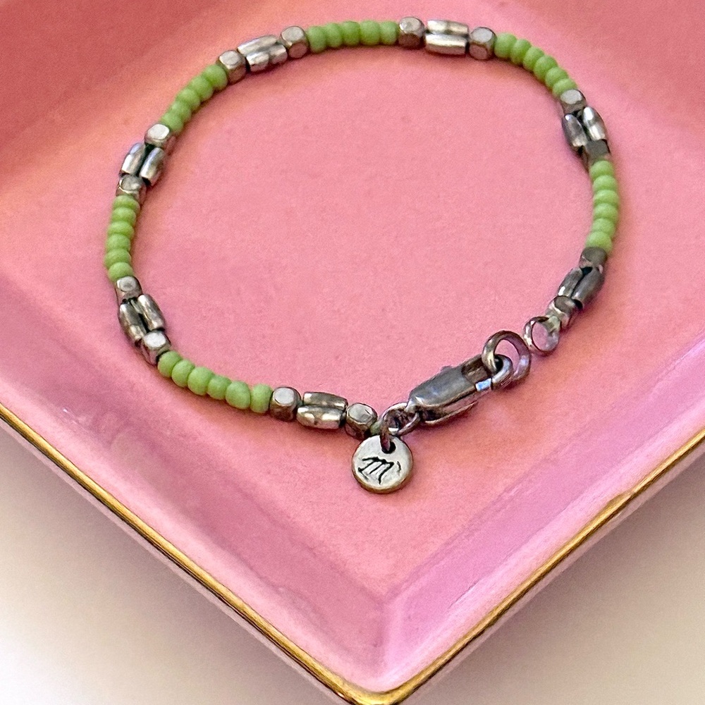 Madewell Green and Silver Beaded Bracelet